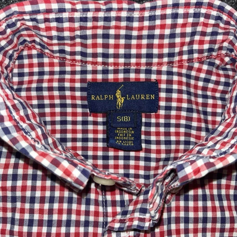 Ralph Lauren‎ Boys Red Blue Gingham Check Long Sleeve Button Down Size Small 8